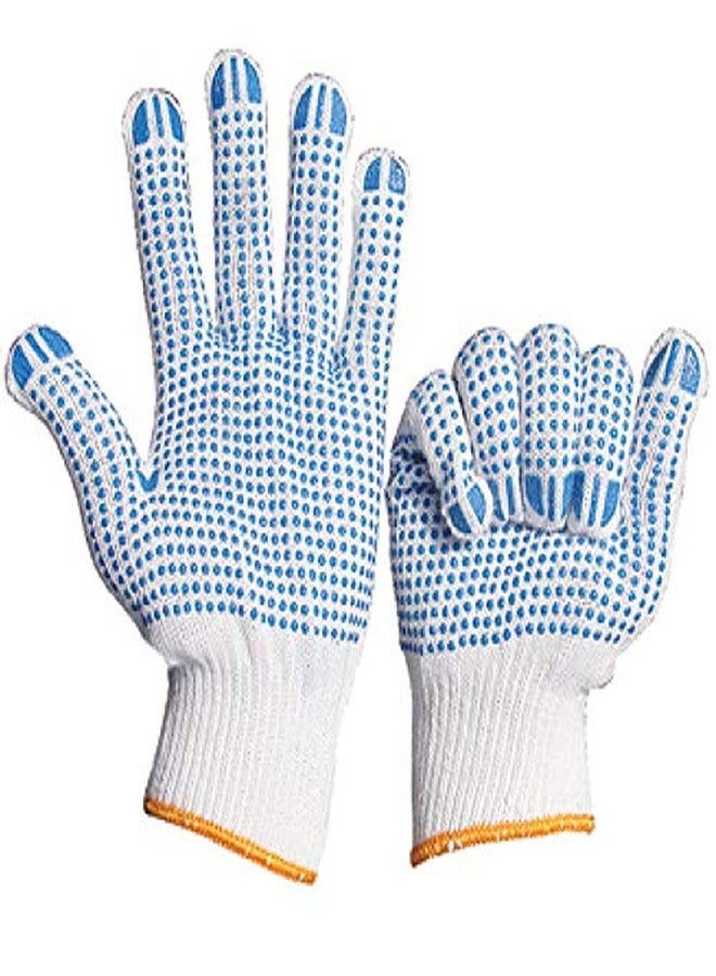 SSWW Cotton Pvc Dotted Hand Gloves - Washable & Reusable, Blue & White, Kitchen & Industrial Safety Gloves - Better Grip, Garden & Construction Works | Pack of 5 Pairs - Image 3
